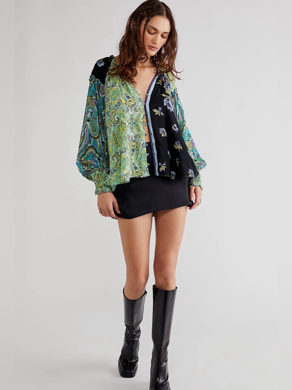 Free People Revolve Festival Hippie Relaxed Lightweight Blouse Flare Sleeve SM